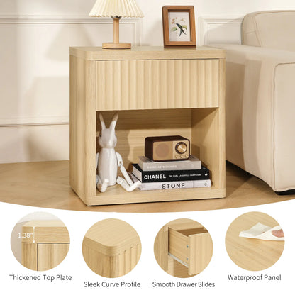 CURLA Fluted Nightstand with Drawer and Storage