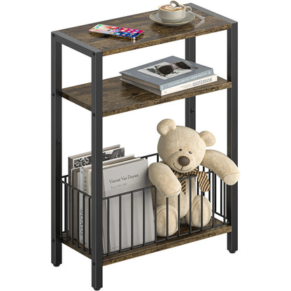 Yoob Narrow Side Table with Storage Basket, Small End Table for Small Spaces, Skinny End Tables Living Room Bedroom Office, 3 Tier Slim Nightstand
