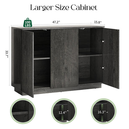 CURLA Sideboard Buffet Cabinet with Storage, 47" Fluted Coffee Bar Cabinet with Adjustable Shelves, Accent Sideboard Cabinet for Living Room Kitchen