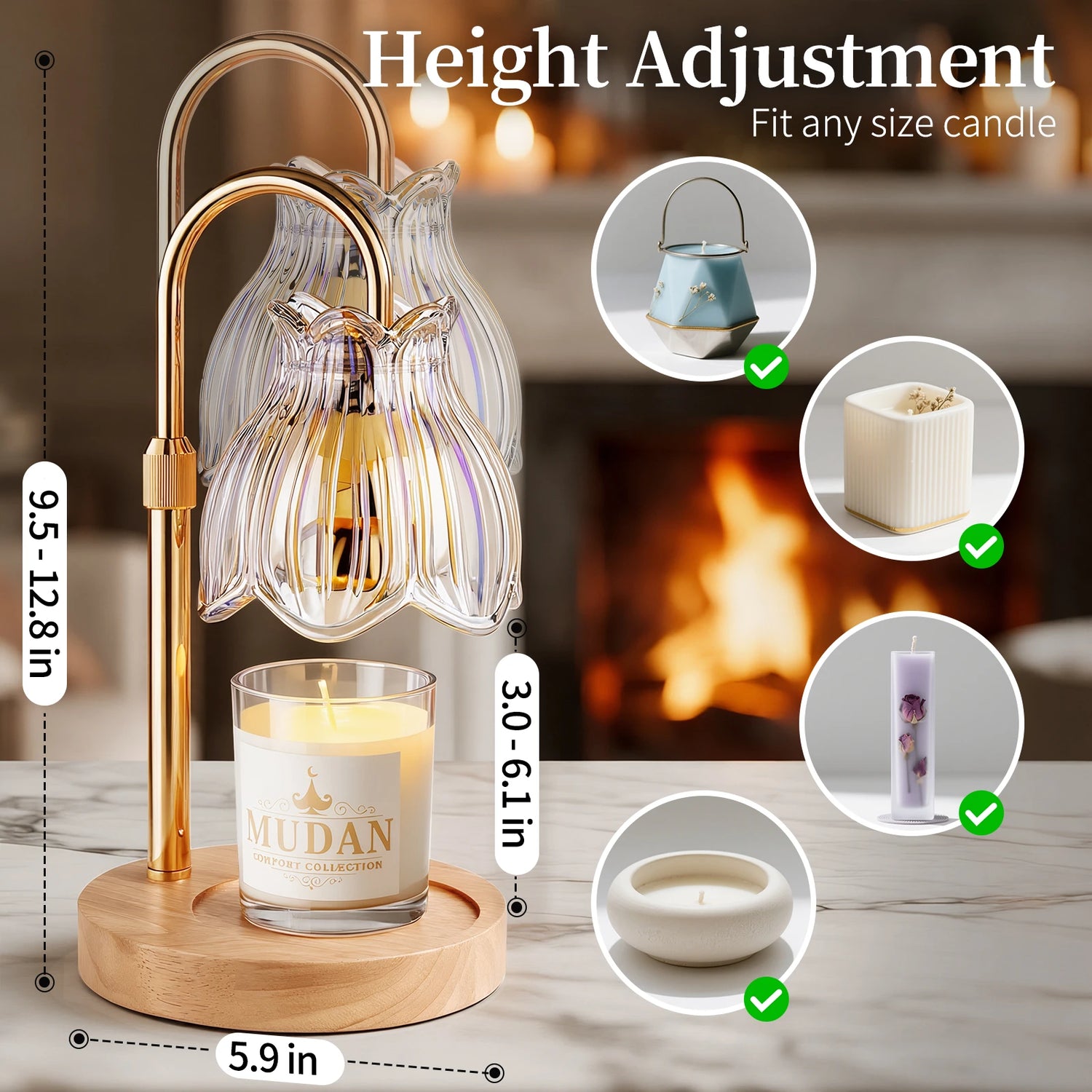 Maliowa Candle Warmer Lamp with Timer &amp; Dimmer - Adjustable Height Electric Candle Warmer, Gift for Women, Birthdays &amp; Housewarmings