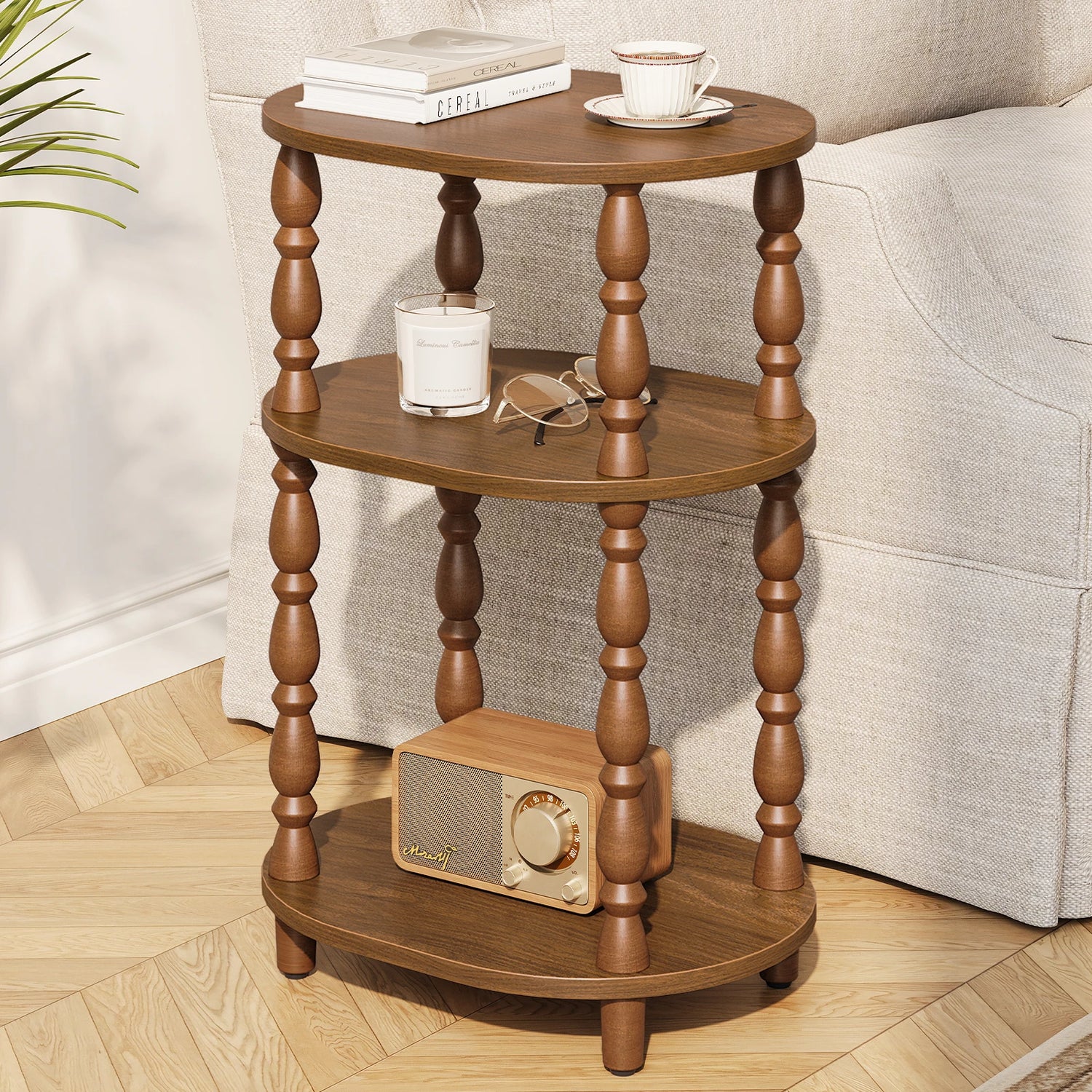 Maliowa 3-Tier Side Table, Small End Table for Living Room Bedroom, Accent Table Nightstand with Storage Shelf for Narrow Spaces