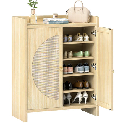 CURLA Rattan Shoe Cabinet Storage for Entryway, Entry Way Shoe Storage Cabinet with Adjustable Shelves, Wood Shoe Organizer Cabinet, Accent Cabinet with Doors for Entrance Hallway Living Room Foyer