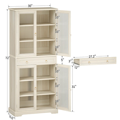 Curlaky 72" Kitchen Pantry Cabinet with Doors and Adjustable Shelves, Tall Kitchen Pantry Storage Cabinet with Drawers, Wood Food Storage Cabinets, Freestanding Cupboard for Dining Room, Living Room