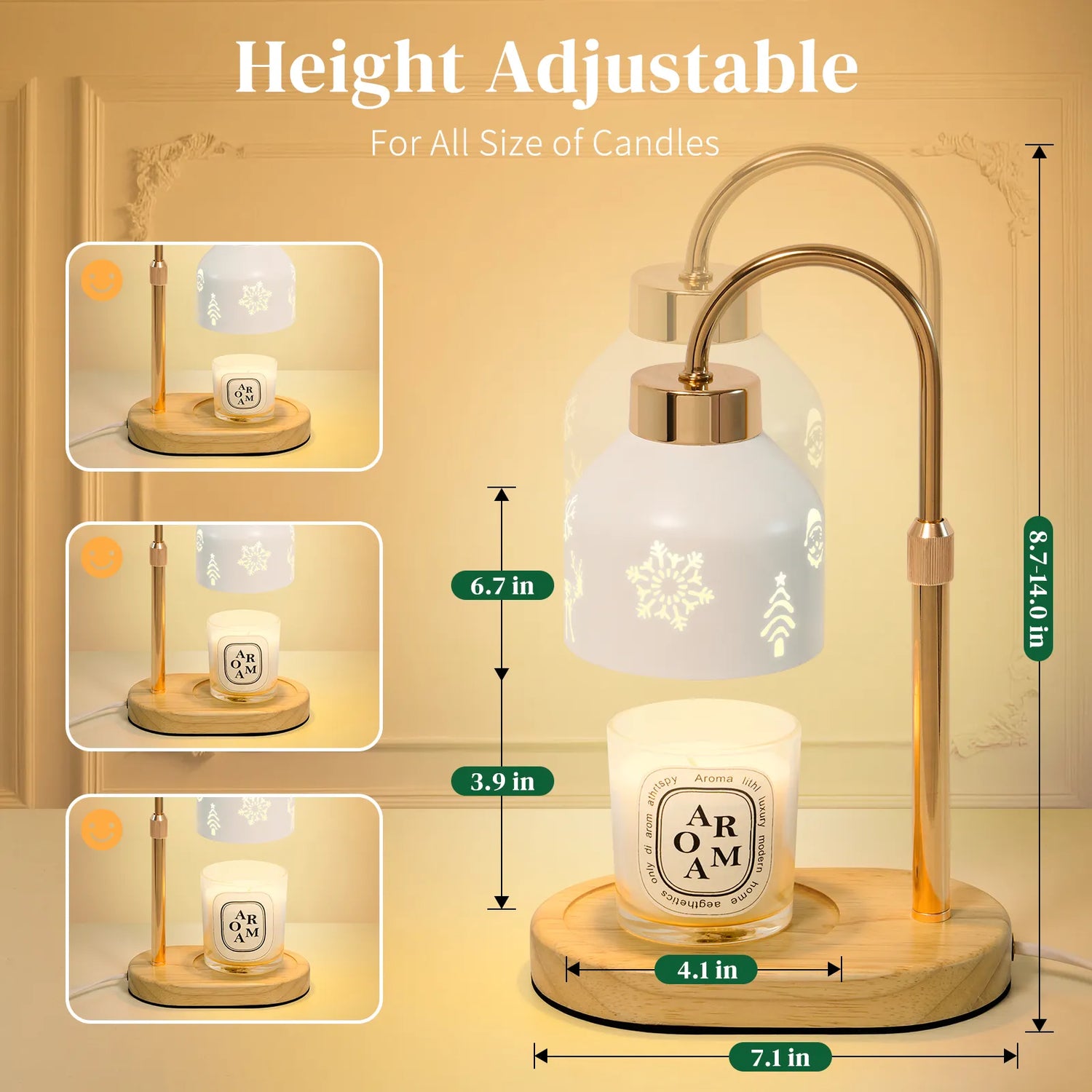 Christmas Candle Warmer Lamp with Timer, Adjustable Height Dimmable Candle Lamp Warmer - Gifts for Home Decor，Christmas White