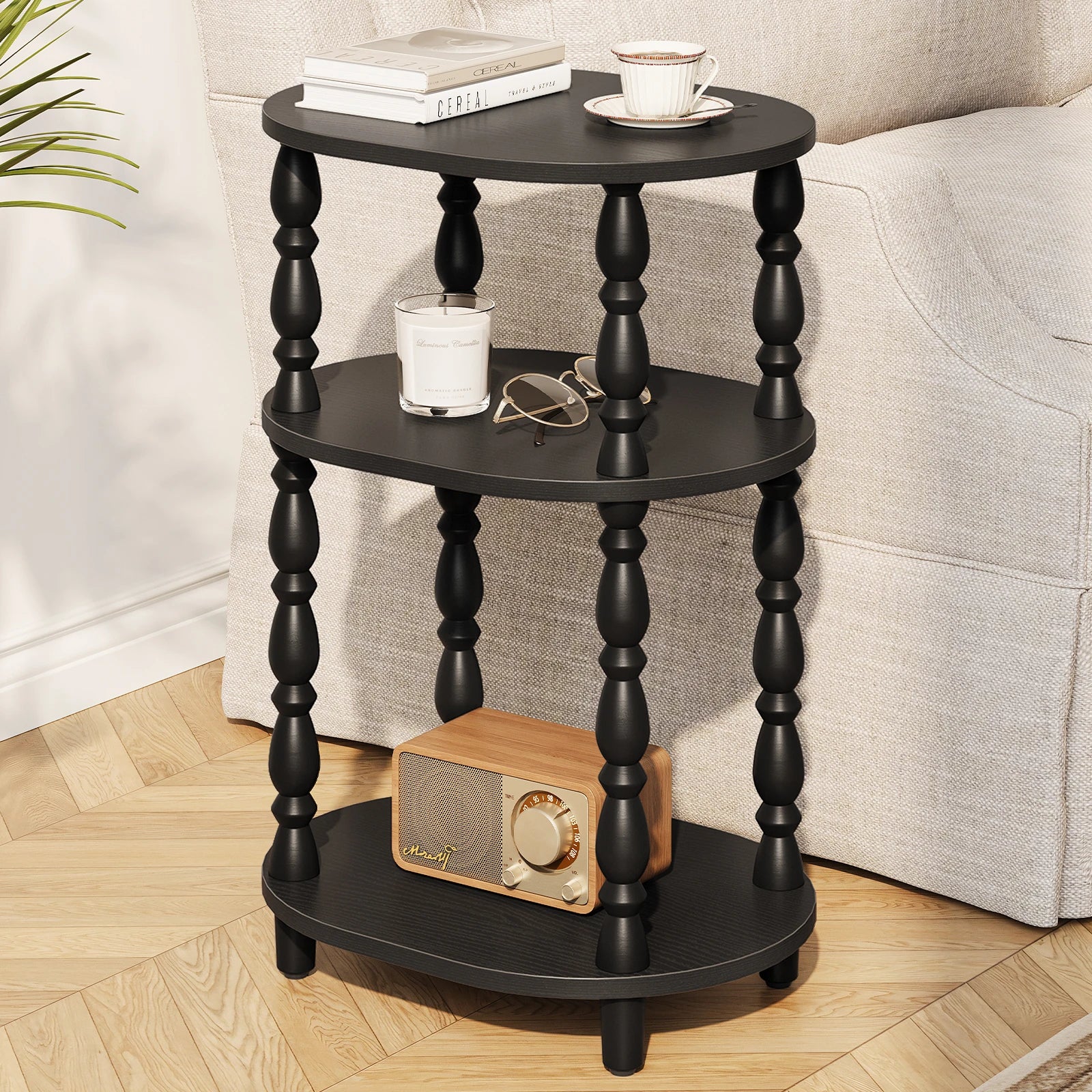Maliowa 3-Tier Side Table, Small End Table for Living Room Bedroom, Accent Table Nightstand with Storage Shelf for Narrow Spaces