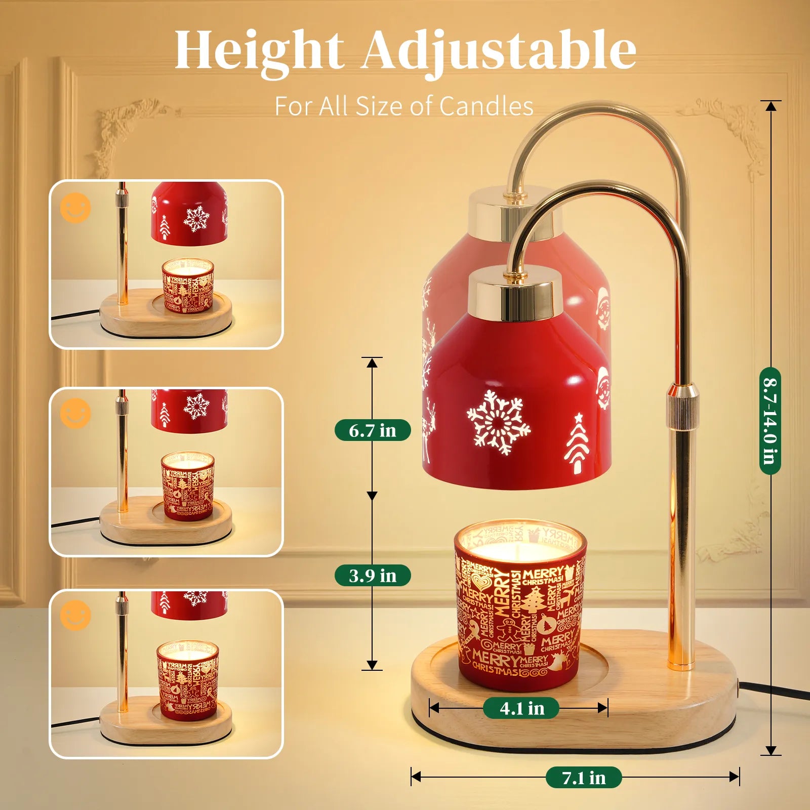Christmas Candle Warmer Lamp with Timer, Adjustable Height Dimmable Candle Lamp Warmer - Gifts for Home Decor，Christmas Red