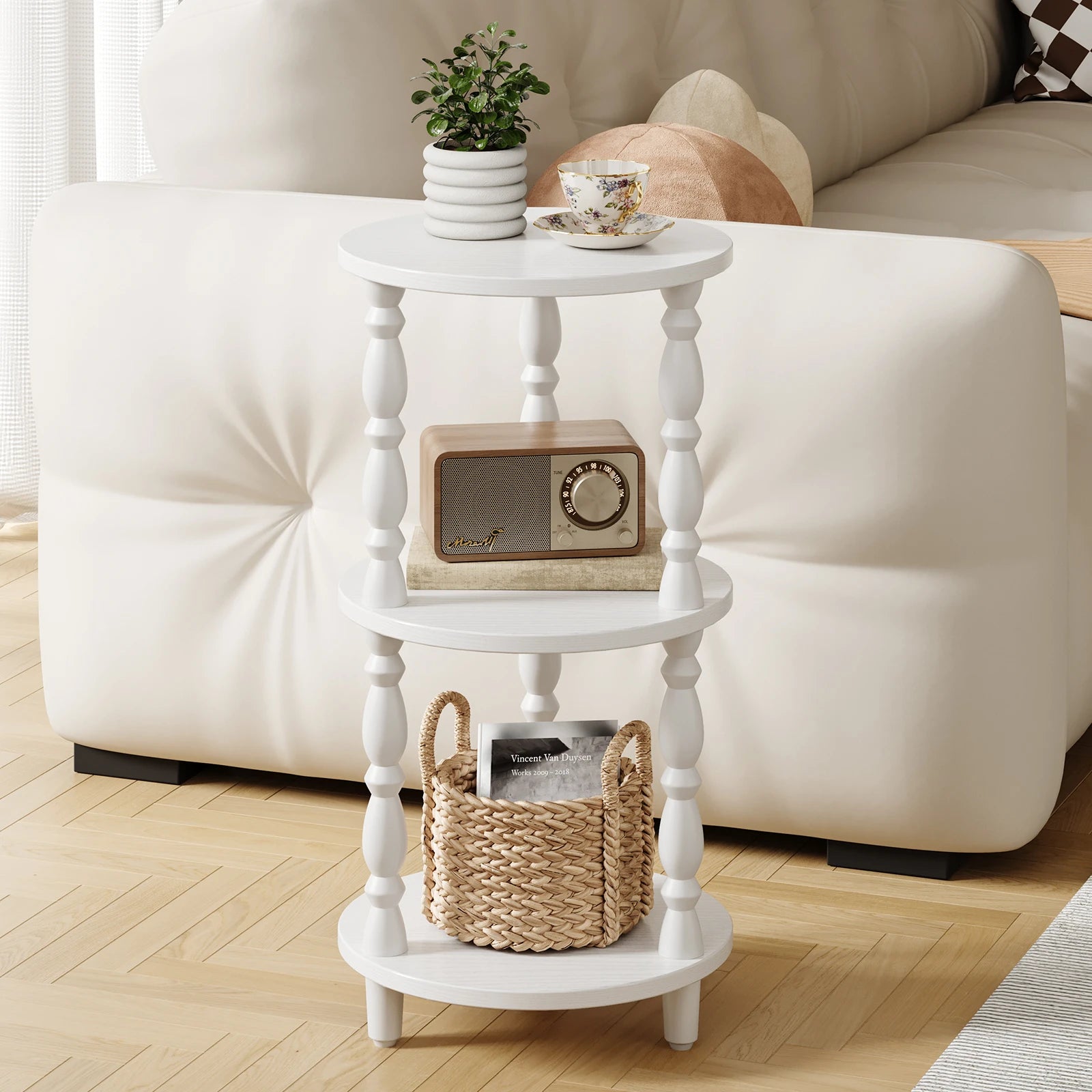 Maliowa 3-Tier Side Table, Small Round End Table for Living Room Bedroom, Accent Table Narrow Nightstand with Storage Shelf