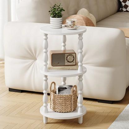 Maliowa 3-Tier Side Table, Small Round End Table for Living Room Bedroom, Accent Table Narrow Nightstand with Storage Shelf