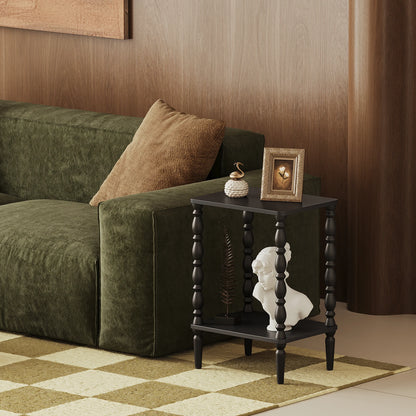 Maliowa 2-Tier Side Table, Small End Table for Living Room Bedroom with Storage Shelf, Vintage Accent Table Nightstand with Spindle Legs