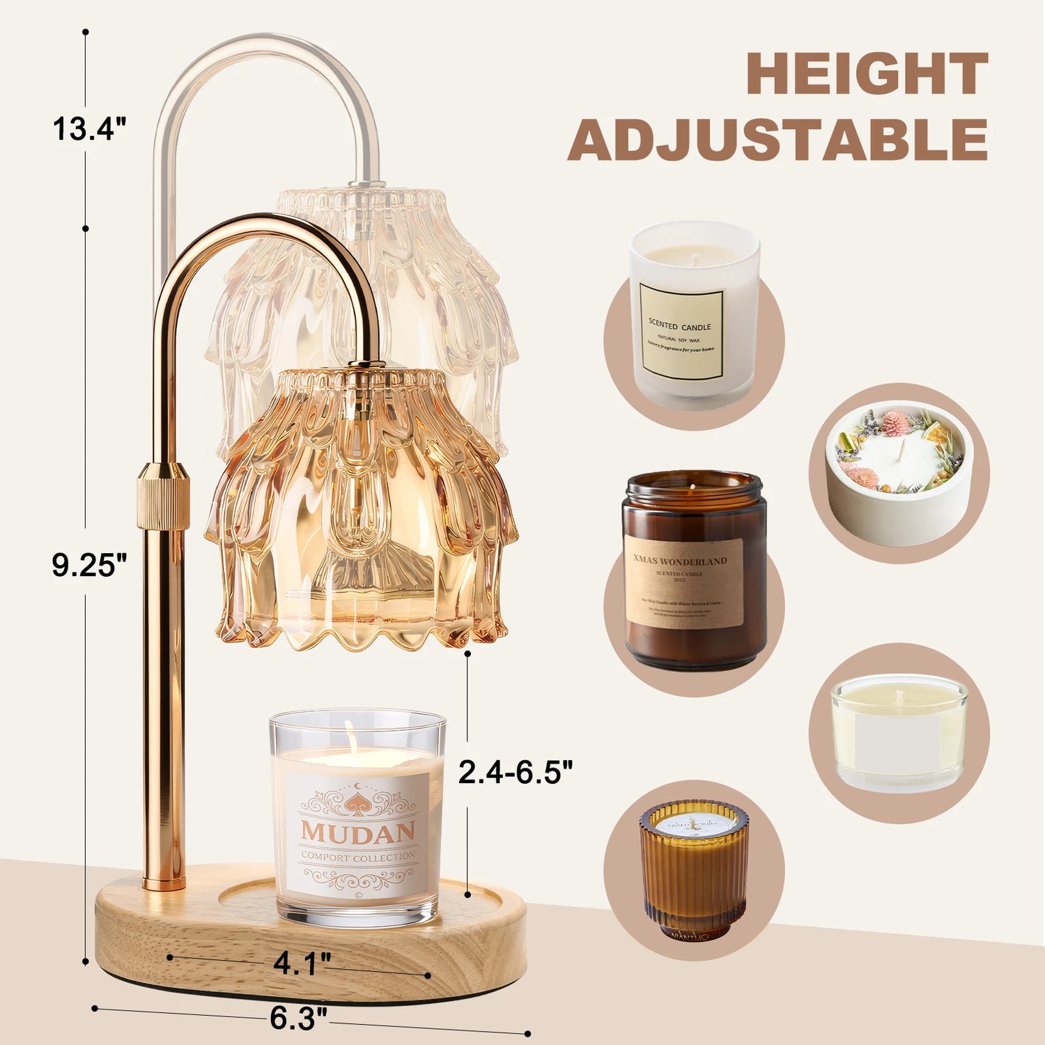 Maliowa Candle Warmer Lamp with Timer Dimmable, Adjustable Height Wax Warmer Lamp, Gifts Wax Melt Light for New Home Decor