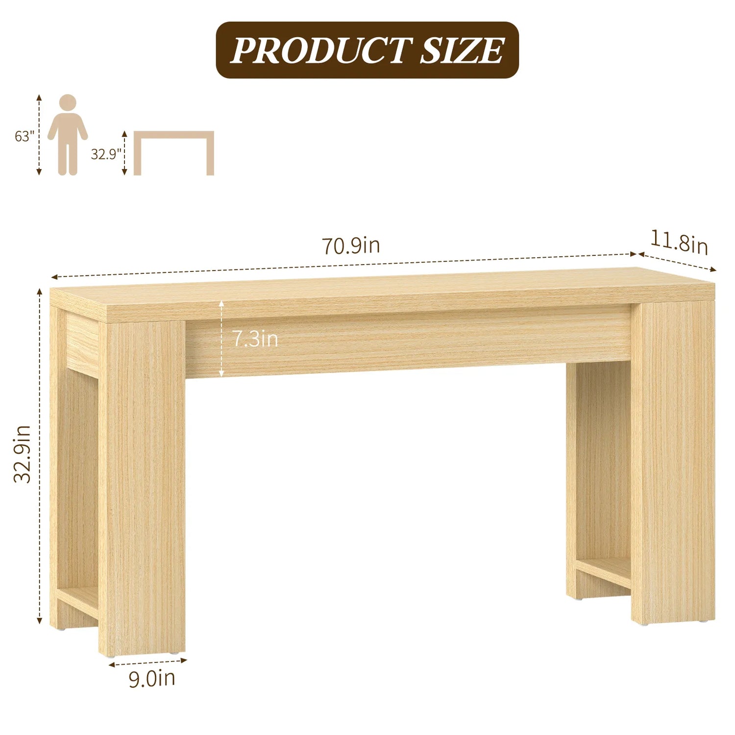71" Long Console Table, Wood Farmhouse Entryway Table for Living Room,Narrow Sofa Table for Front Door,Entry, Hallway,Brown
