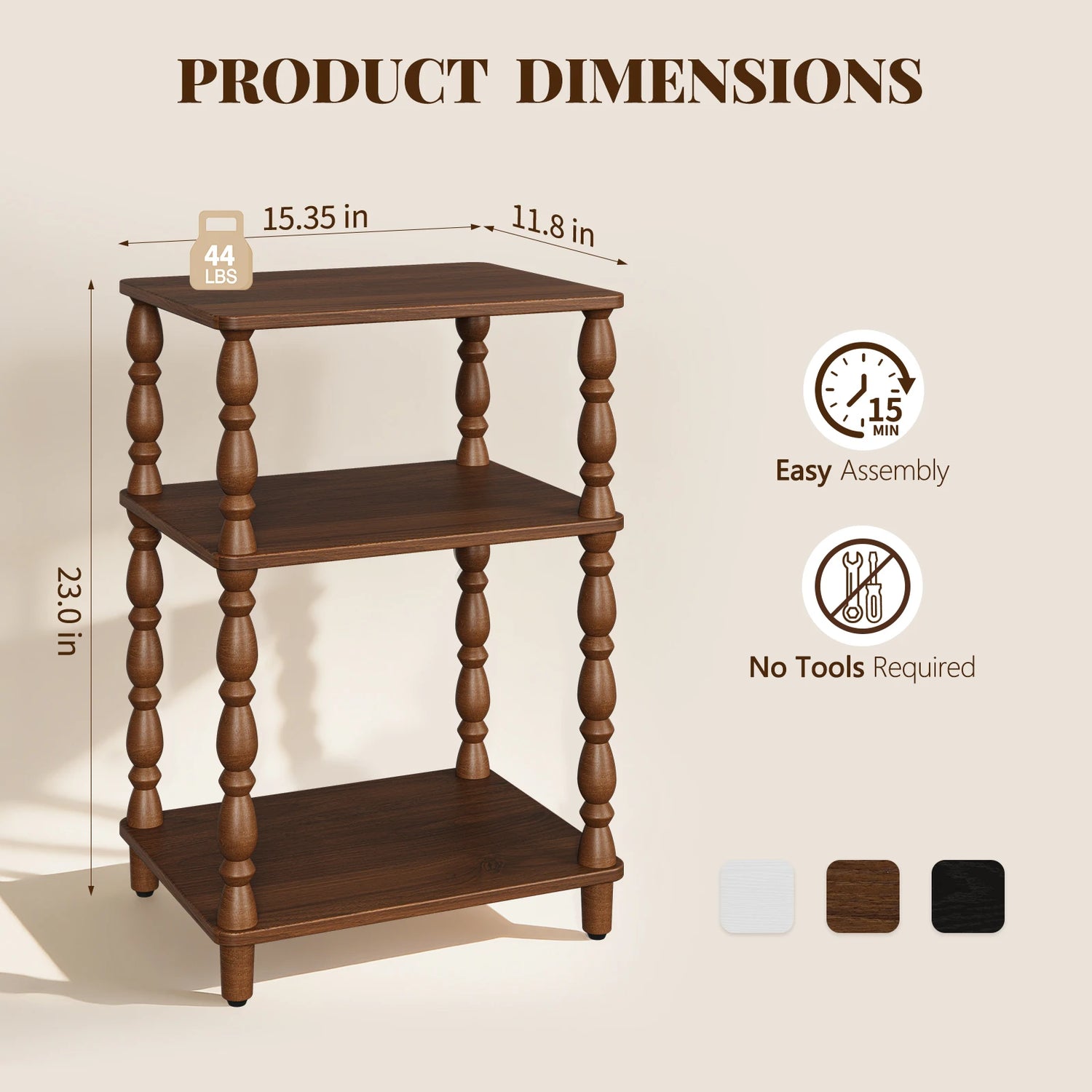 Maliowa Small Side Table with 3-Tier Shelf, Narrow Wood End Table for Small Spaces, Living Room Bedroom
