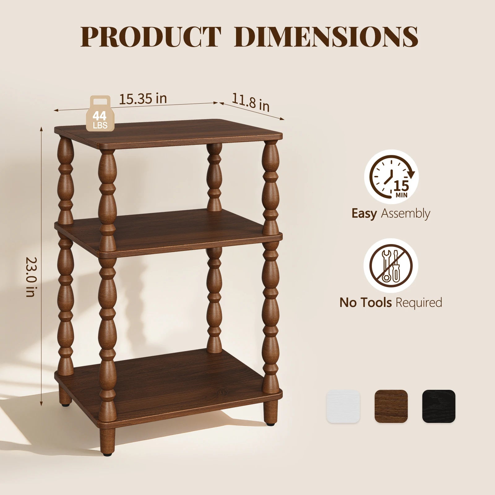 Maliowa Small Side Table with 3-Tier Shelf, Narrow Wood End Table for Small Spaces, Living Room Bedroom