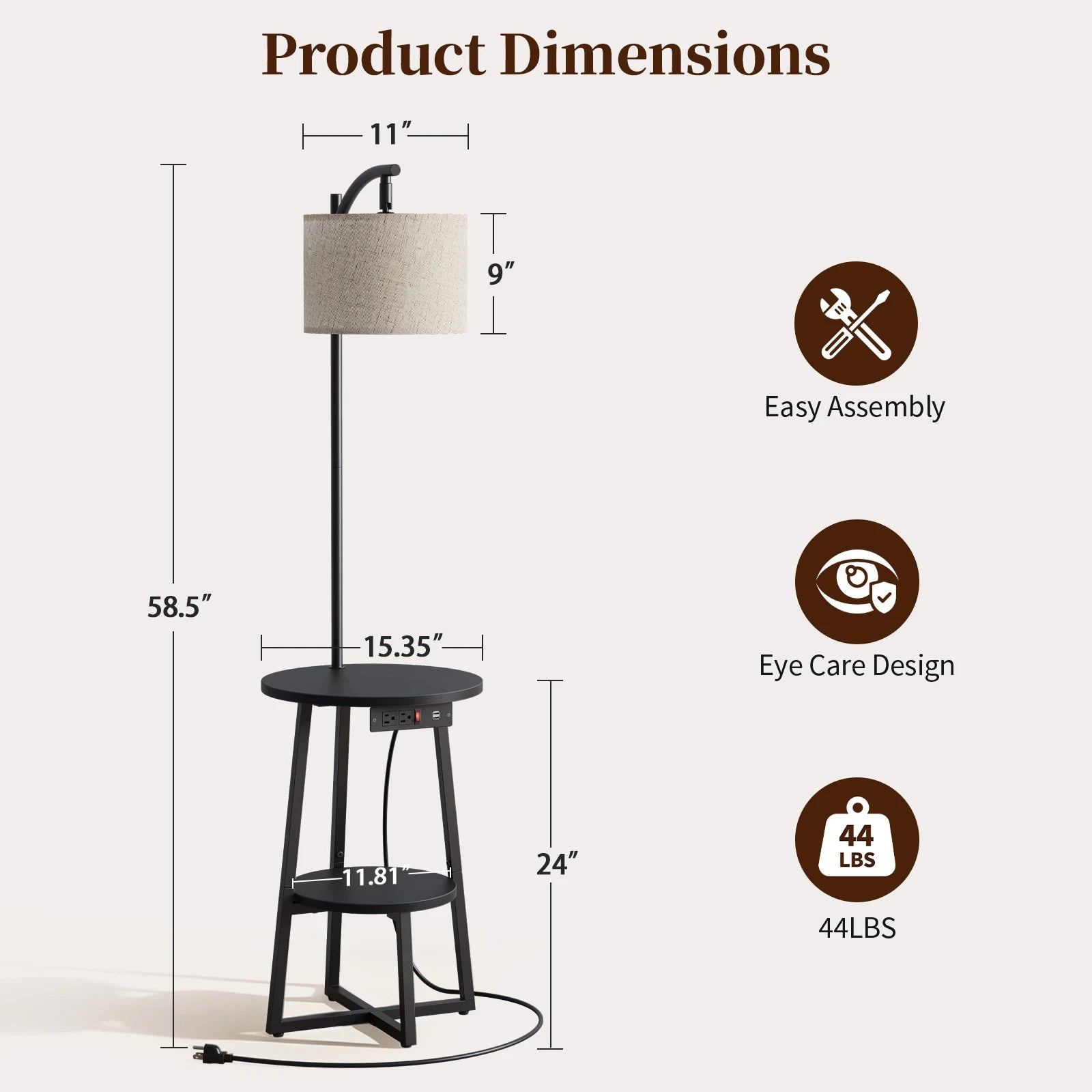 Maliowa Floor Lamp with Table, Attached End Table with Dimmable Lamp &amp; Charging Station, Side Table Lamps for Living Room Bedroom
