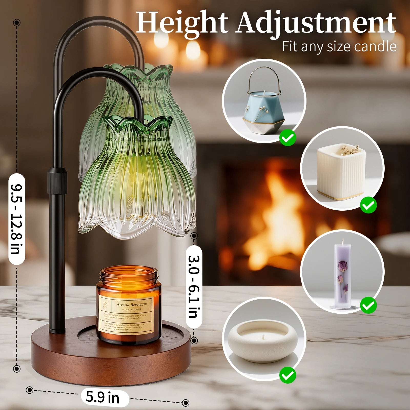 Maliowa Candle Warmer Lamp with Timer &amp; Dimmer - Adjustable Height Electric Candle Warmer, Gift for Women, Birthdays &amp; Housewarmings
