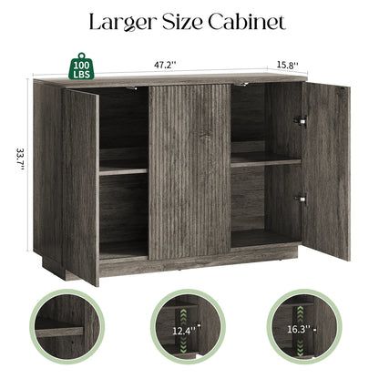 CURLA Sideboard Buffet Cabinet with Storage, 47" Fluted Coffee Bar Cabinet with Adjustable Shelves, Accent Sideboard Cabinet for Living Room Kitchen