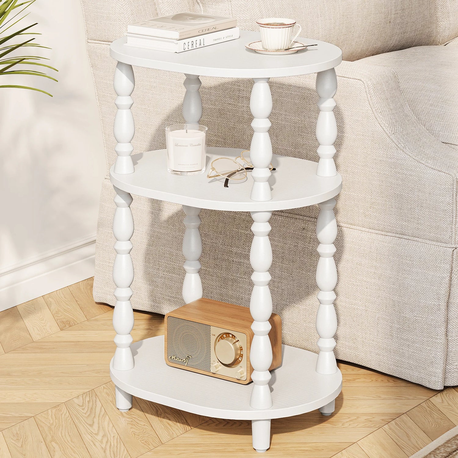 Maliowa 3-Tier Side Table, Small End Table for Living Room Bedroom, Accent Table Nightstand with Storage Shelf for Narrow Spaces