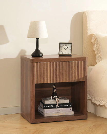 CURLA Fluted Nightstand with Drawer and Storage