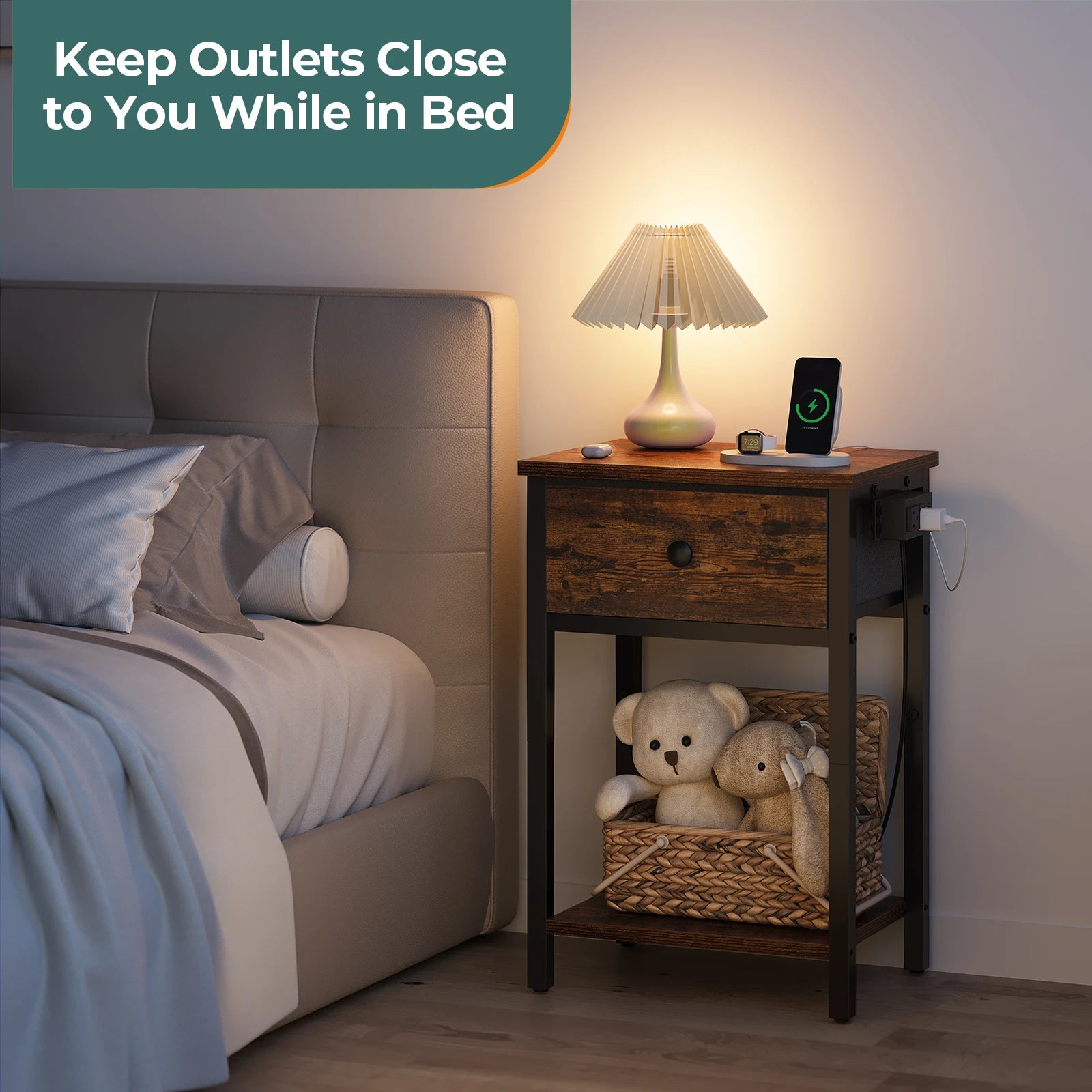 Yoobure 1-Drawer Nightstand with Charging Station
