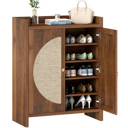 CURLA Rattan Shoe Cabinet Storage for Entryway, Entry Way Shoe Storage Cabinet with Adjustable Shelves, Wood Shoe Organizer Cabinet, Accent Cabinet with Doors for Entrance Hallway Living Room Foyer