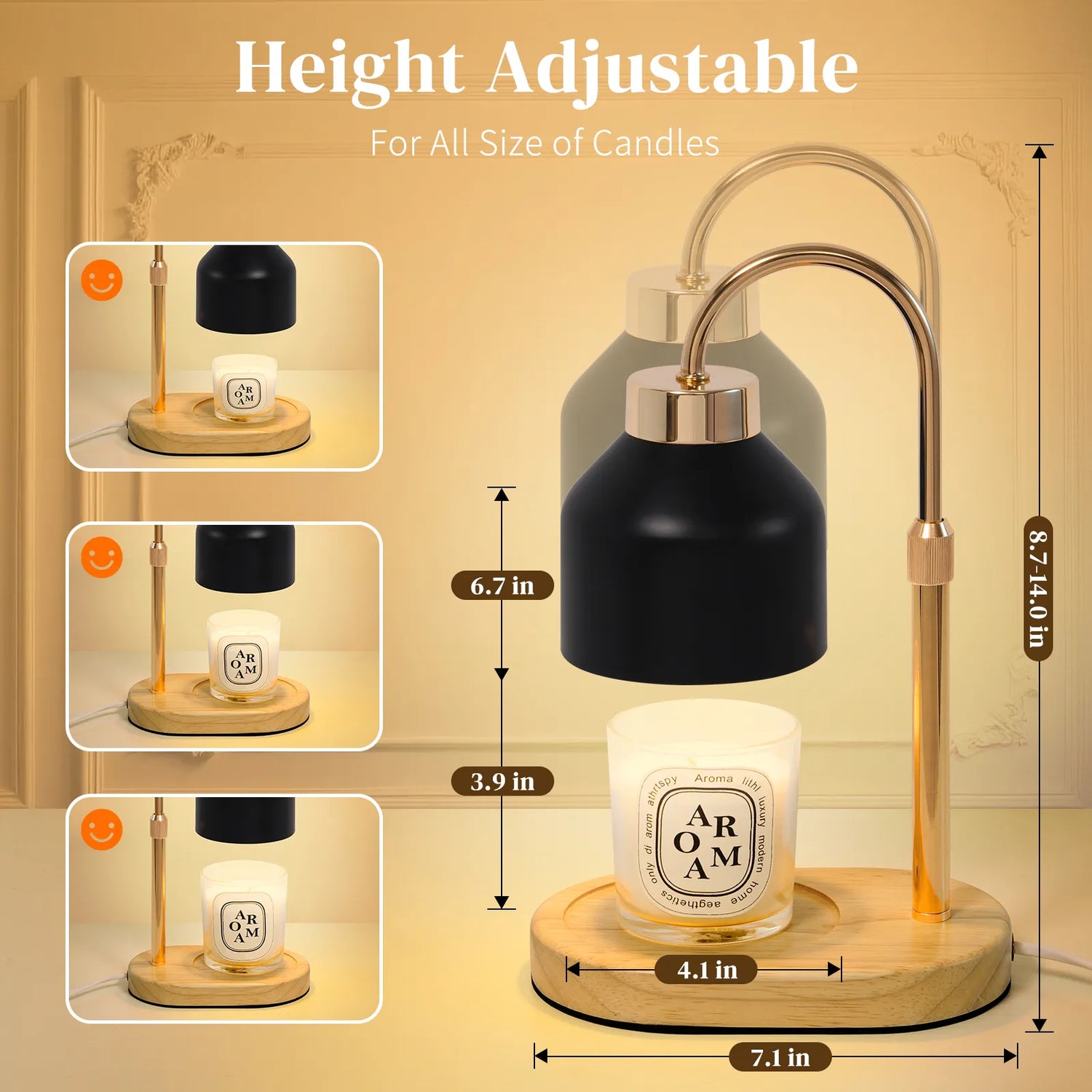 Electric Candle Warmer Lamp with Timer Dimmable, Adjustable Height Candle Lamp Warmer - Gifts for Christmas Home Decor，Black