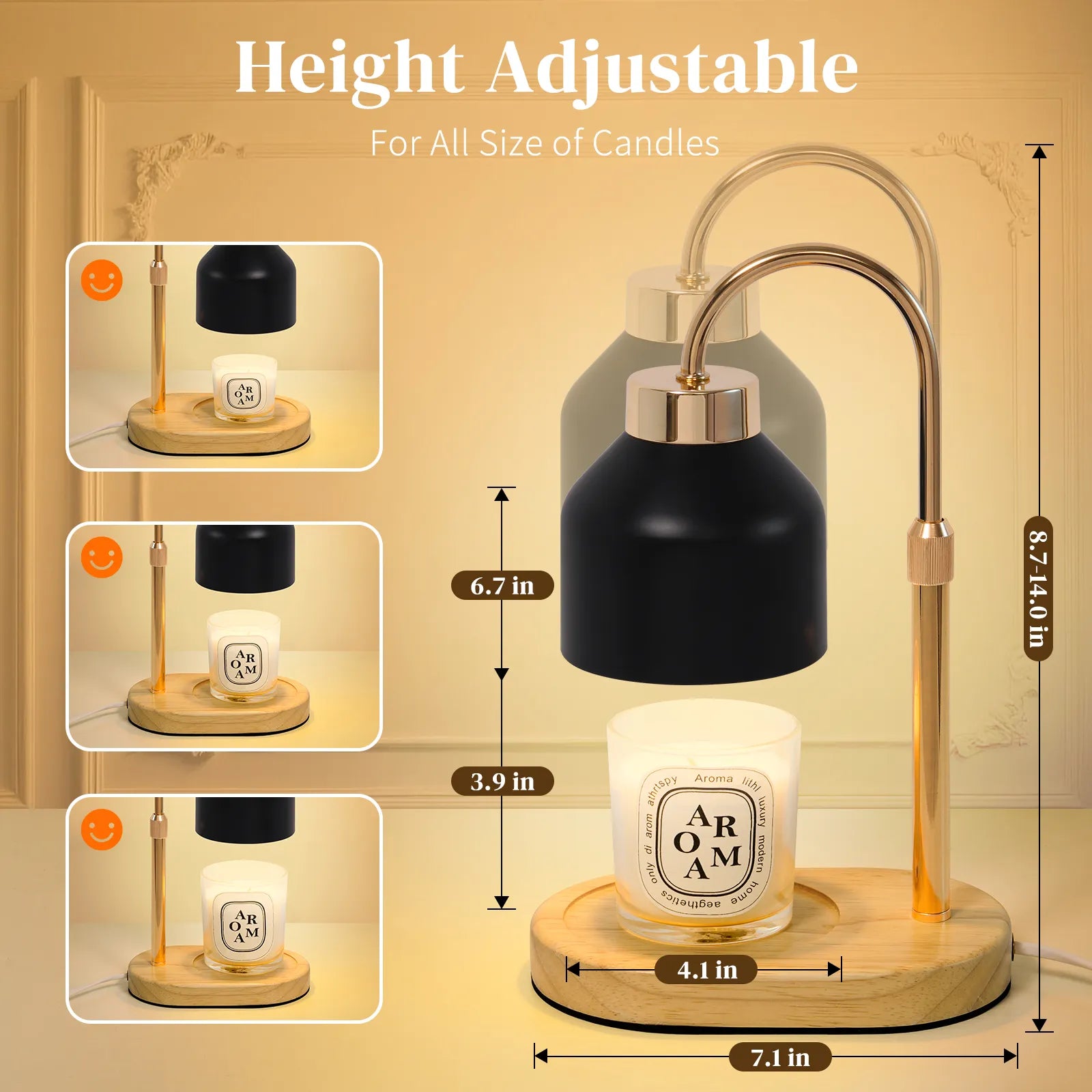 Electric Candle Warmer Lamp with Timer Dimmable, Adjustable Height Candle Lamp Warmer - Gifts for Christmas Home Decor，Black