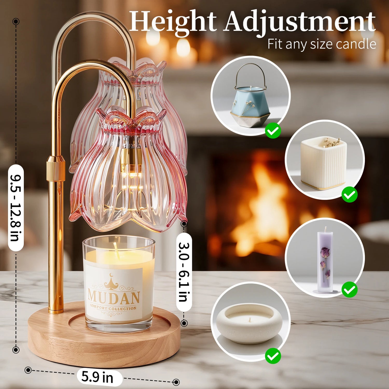 Maliowa Candle Warmer Lamp with Timer &amp; Dimmer - Adjustable Height Electric Candle Warmer, Gift for Women, Birthdays &amp; Housewarmings