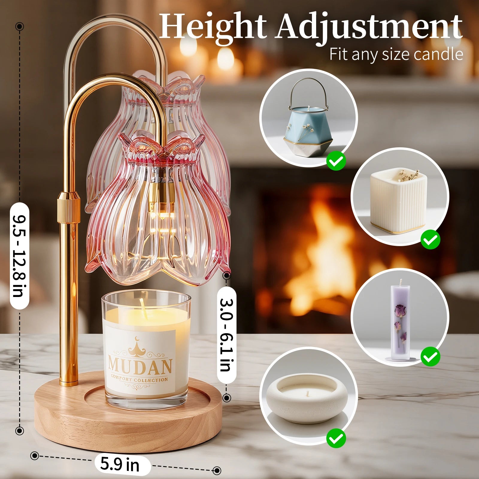 Maliowa Candle Warmer Lamp with Timer &amp; Dimmer - Adjustable Height Electric Candle Warmer, Gift for Women, Birthdays &amp; Housewarmings