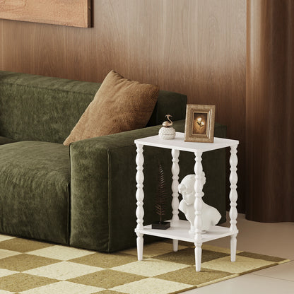 Maliowa 2-Tier Side Table, Small End Table for Living Room Bedroom with Storage Shelf, Vintage Accent Table Nightstand with Spindle Legs