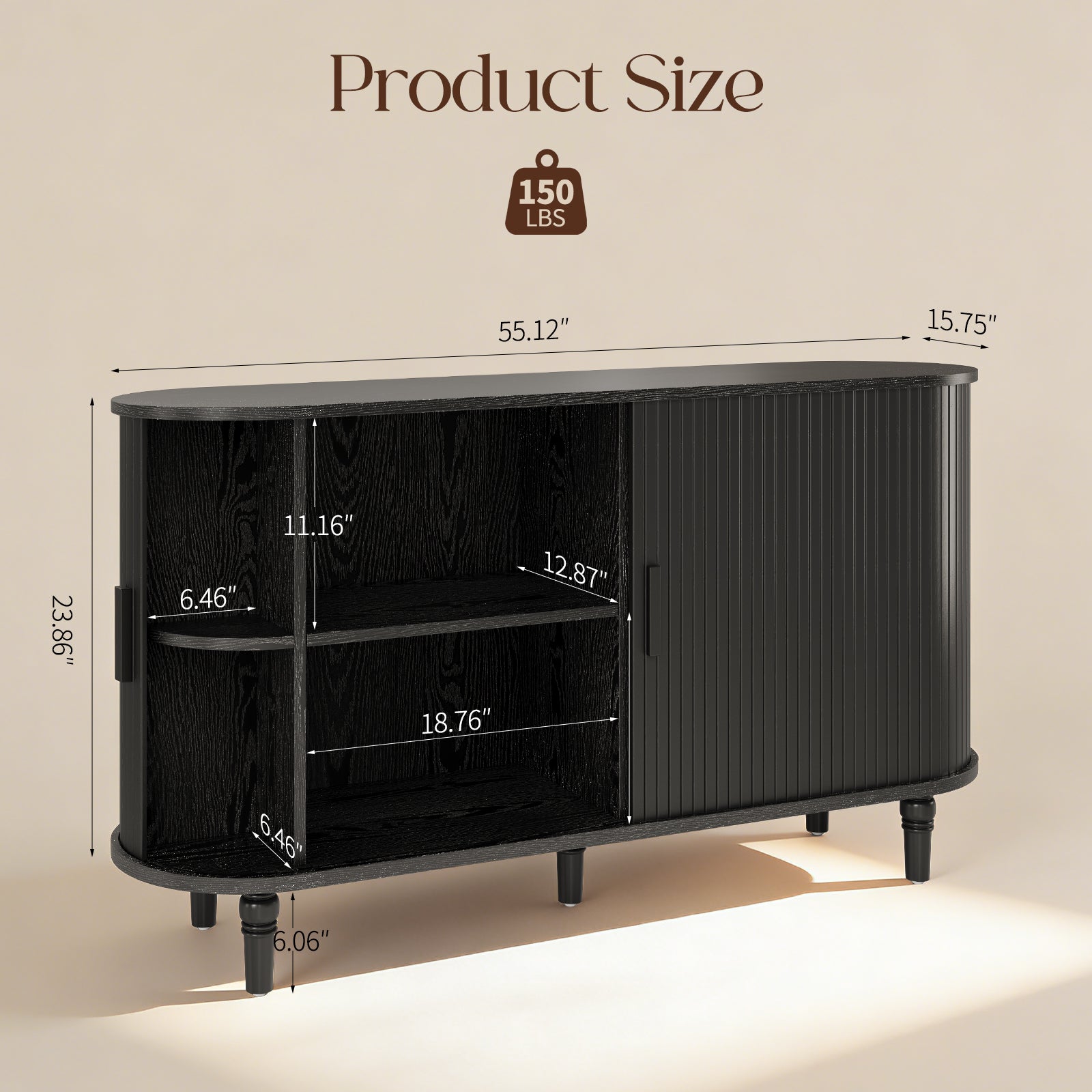 CURLA Sideboard Buffet Cabinet with Silding Doors, Accent 55" Storage Cabinet with Adjutable Shelf for Kitchen, Living Room