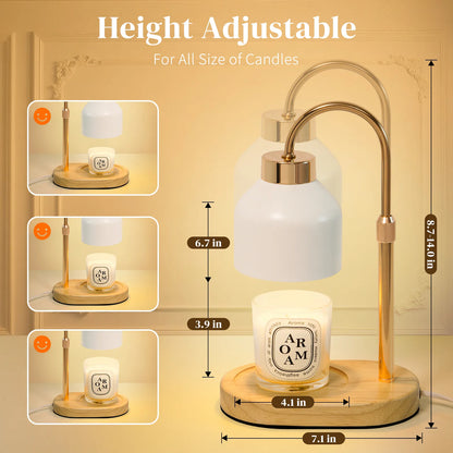 Electric Candle Warmer Lamp with Timer Dimmable, Adjustable Height Candle Lamp Warmer - Gifts for Christmas Home Decor，White