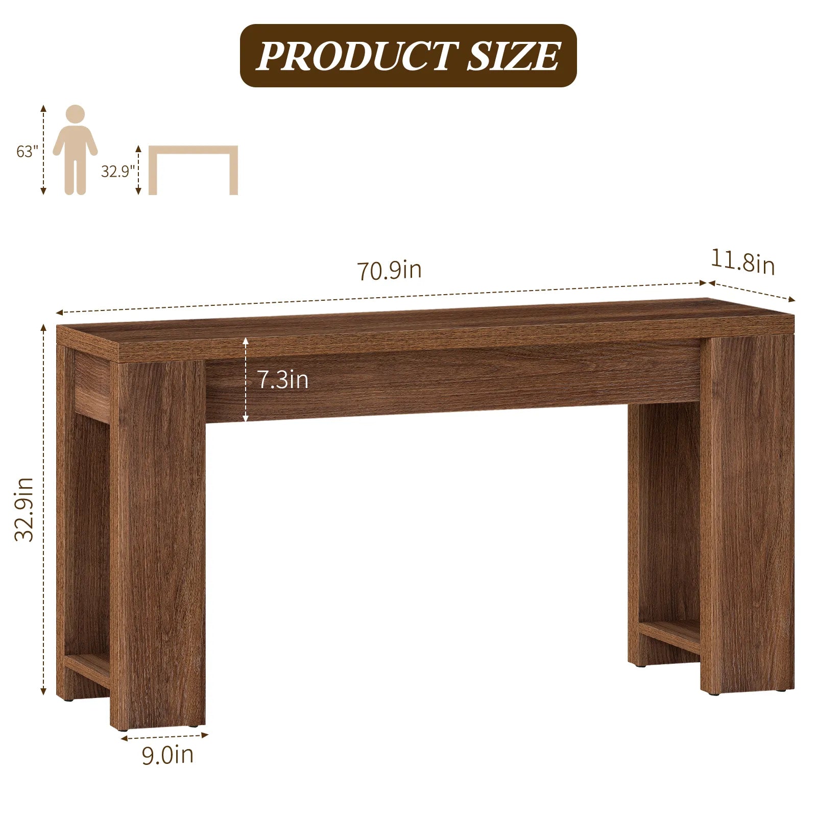 71" Long Console Table, Wood Farmhouse Entryway Table for Living Room,Narrow Sofa Table for Front Door,Entry, Hallway,Brown