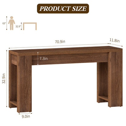 71" Long Console Table, Wood Farmhouse Entryway Table for Living Room,Narrow Sofa Table for Front Door,Entry, Hallway,Brown