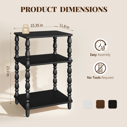 Maliowa Small Side Table with 3-Tier Shelf, Narrow Wood End Table for Small Spaces, Living Room Bedroom