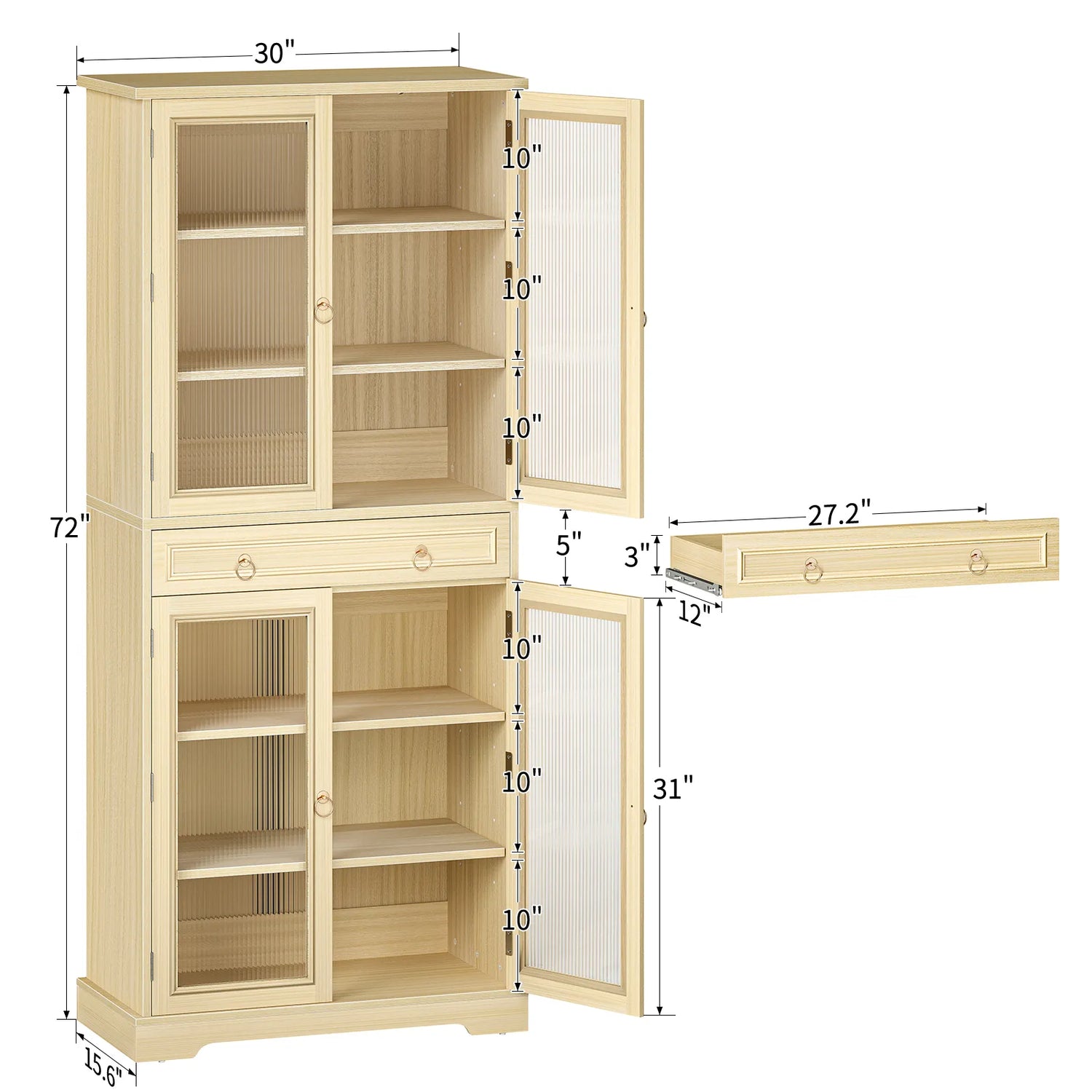 Curlaky 72" Kitchen Pantry Cabinet with Doors and Adjustable Shelves, Tall Kitchen Pantry Storage Cabinet with Drawers, Wood Food Storage Cabinets, Freestanding Cupboard for Dining Room, Living Room