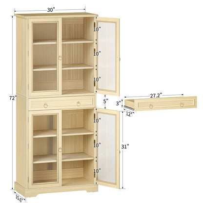 Curlaky 72" Kitchen Pantry Cabinet with Doors and Adjustable Shelves, Tall Kitchen Pantry Storage Cabinet with Drawers, Wood Food Storage Cabinets, Freestanding Cupboard for Dining Room, Living Room