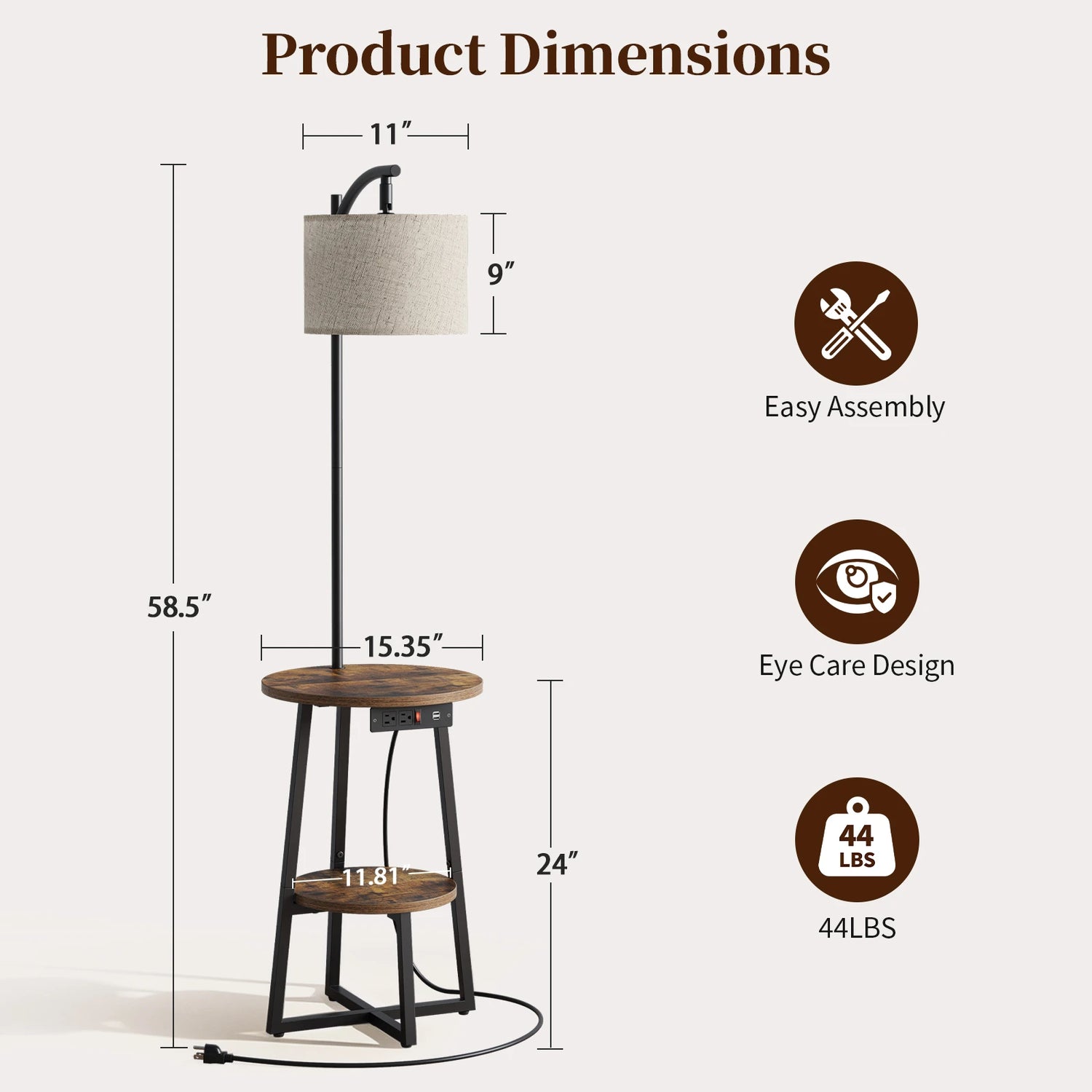 Maliowa Floor Lamp with Table, Attached End Table with Dimmable Lamp &amp; Charging Station, Side Table Lamps for Living Room Bedroom