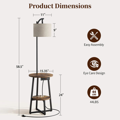 Maliowa Floor Lamp with Table, Attached End Table with Dimmable Lamp &amp; Charging Station, Side Table Lamps for Living Room Bedroom
