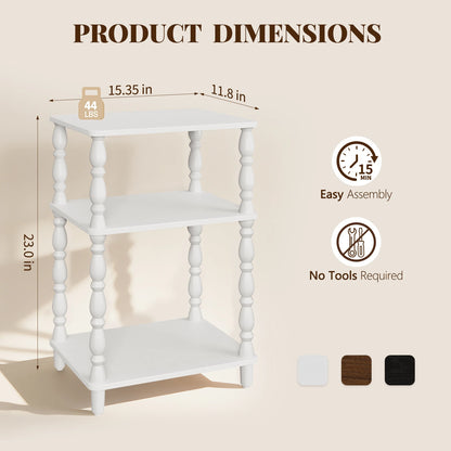 Maliowa Small Side Table with 3-Tier Shelf, Narrow Wood End Table for Small Spaces, Living Room Bedroom
