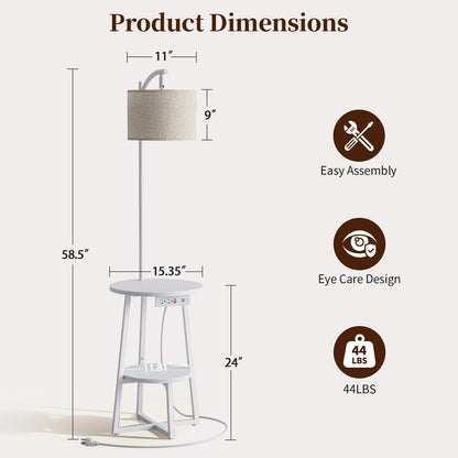 Maliowa Floor Lamp with Table, Attached End Table with Dimmable Lamp &amp; Charging Station, Side Table Lamps for Living Room Bedroom