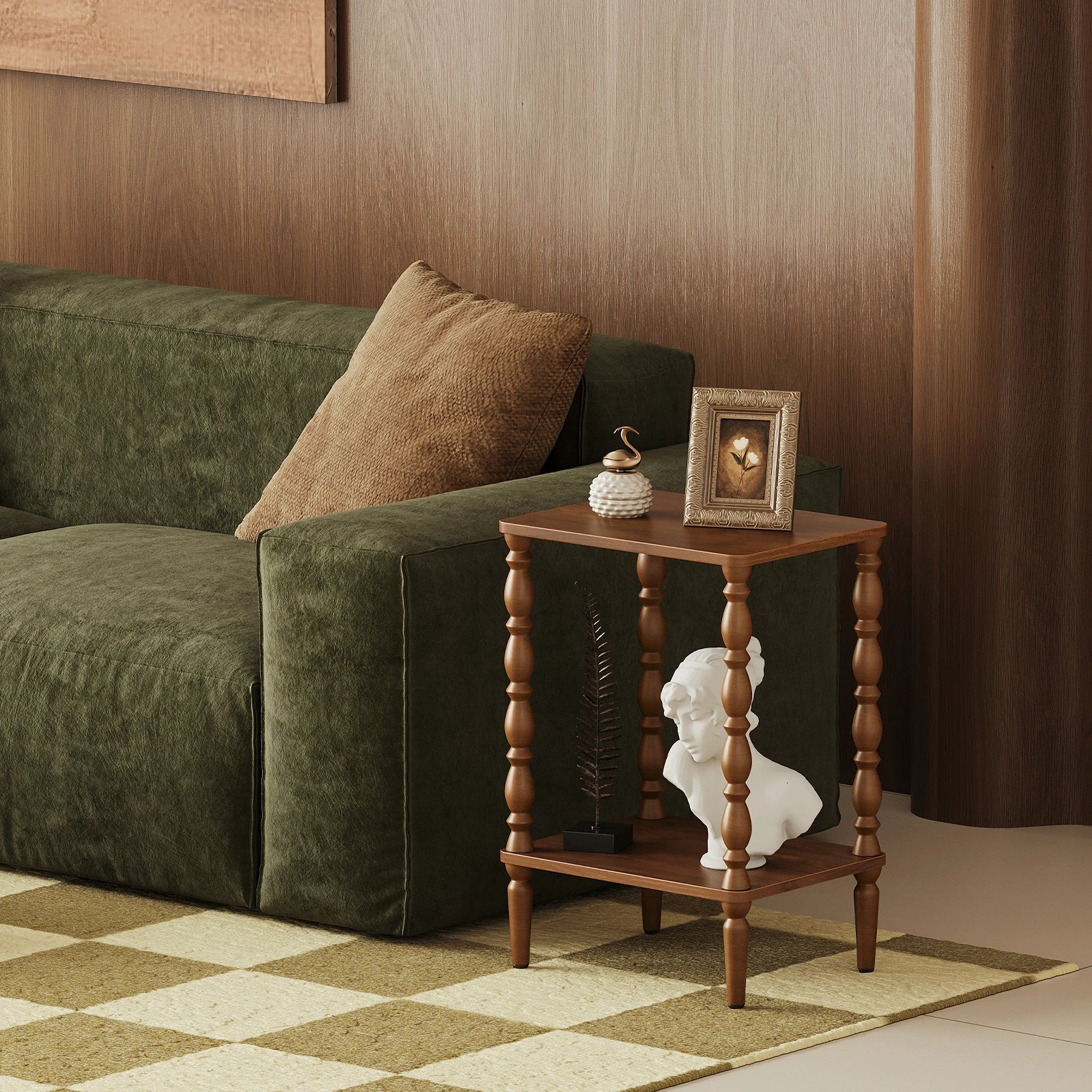 Maliowa 2-Tier Side Table, Small End Table for Living Room Bedroom with Storage Shelf, Vintage Accent Table Nightstand with Spindle Legs