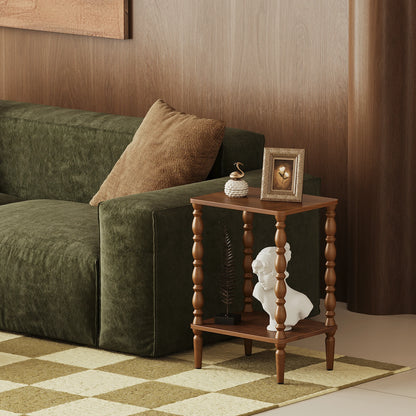 Maliowa 2-Tier Side Table, Small End Table for Living Room Bedroom with Storage Shelf, Vintage Accent Table Nightstand with Spindle Legs