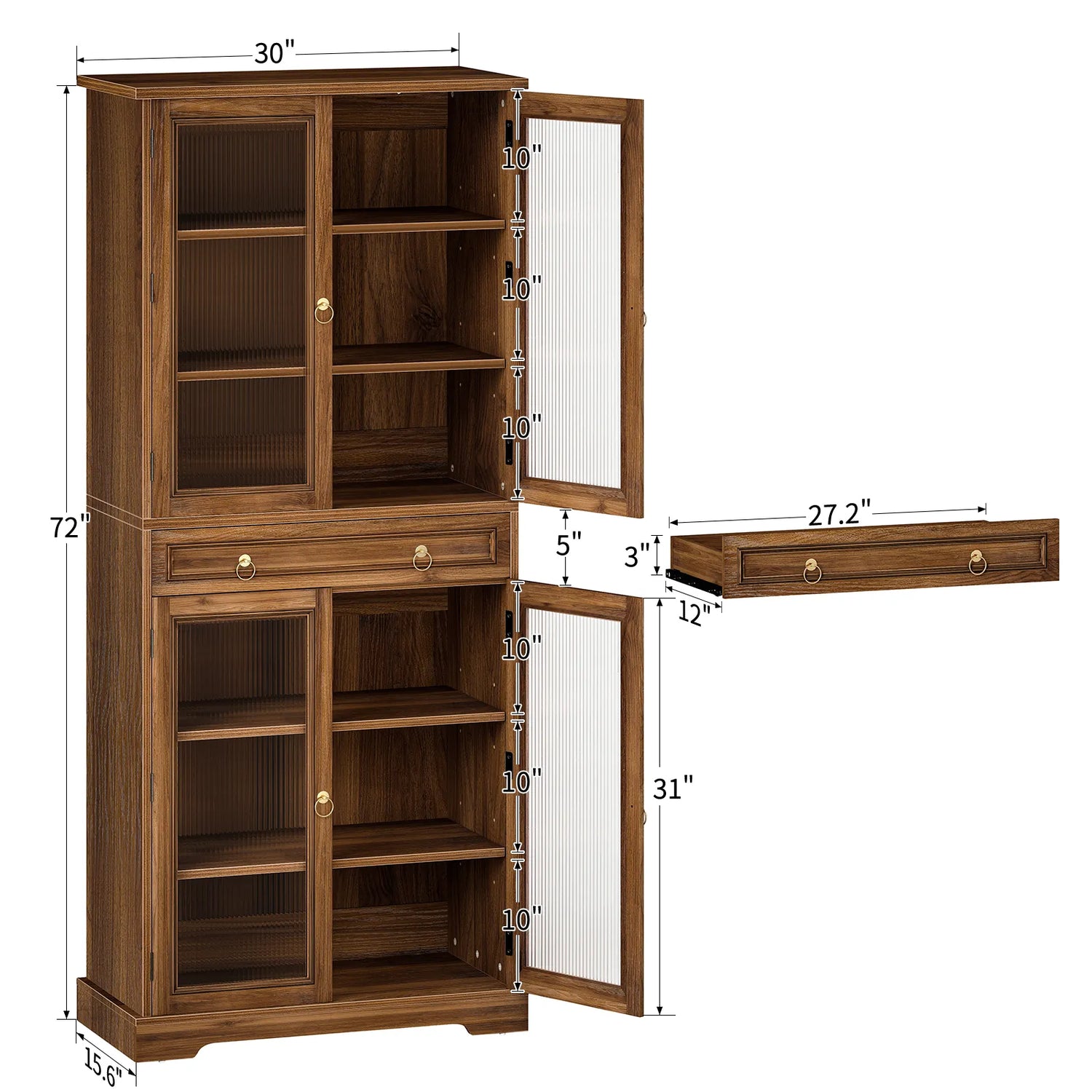 Curlaky 72" Kitchen Pantry Cabinet with Doors and Adjustable Shelves, Tall Kitchen Pantry Storage Cabinet with Drawers, Wood Food Storage Cabinets, Freestanding Cupboard for Dining Room, Living Room