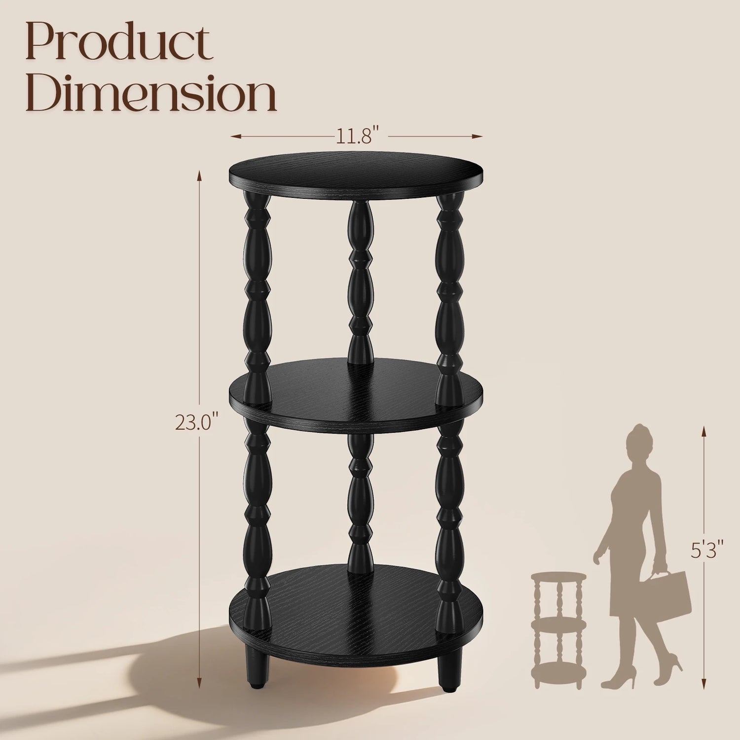 Maliowa 3-Tier Side Table, Small Round End Table for Living Room Bedroom, Accent Table Narrow Nightstand with Storage Shelf