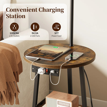 Maliowa Floor Lamp with Table, Attached End Table with Dimmable Lamp &amp; Charging Station, Side Table Lamps for Living Room Bedroom