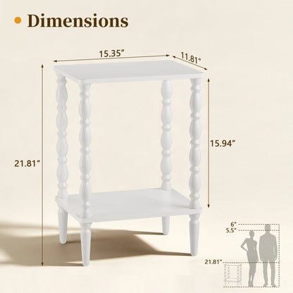 Maliowa 2-Tier Side Table, Small End Table for Living Room Bedroom with Storage Shelf, Vintage Accent Table Nightstand with Spindle Legs