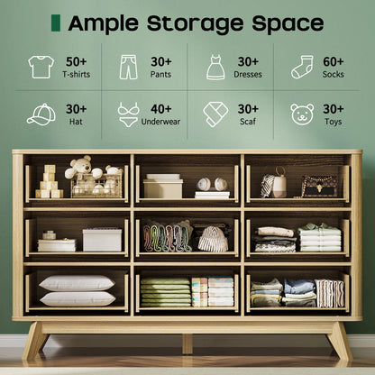 9 Drawer Dresser for Bedroom, Fluted Wood Dresser for Storage, Mid Century Modern Dressers &amp; Chests of Drawers for Closet Living Room Entryway