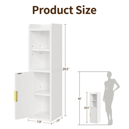 Maliowa Small Bathroom Storage Cabinet, Narrow Bathroom Cabinet with Fluted Door&amp;Adjustable Shelf, Wood Toilet Paper Storage Cabinets for Small Space