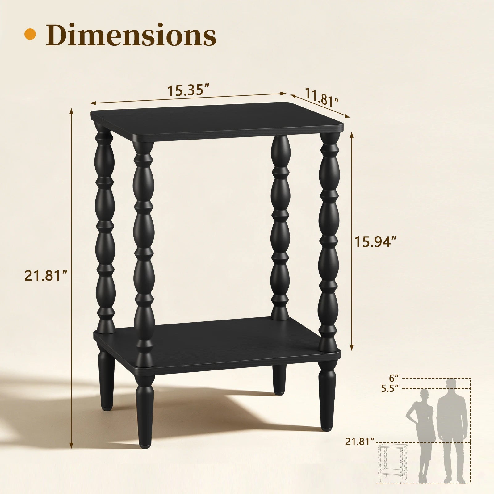 Maliowa 2-Tier Side Table, Small End Table for Living Room Bedroom with Storage Shelf, Vintage Accent Table Nightstand with Spindle Legs