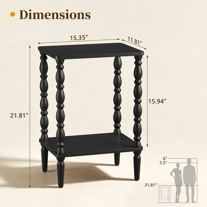 Maliowa 2-Tier Side Table, Small End Table for Living Room Bedroom with Storage Shelf, Vintage Accent Table Nightstand with Spindle Legs